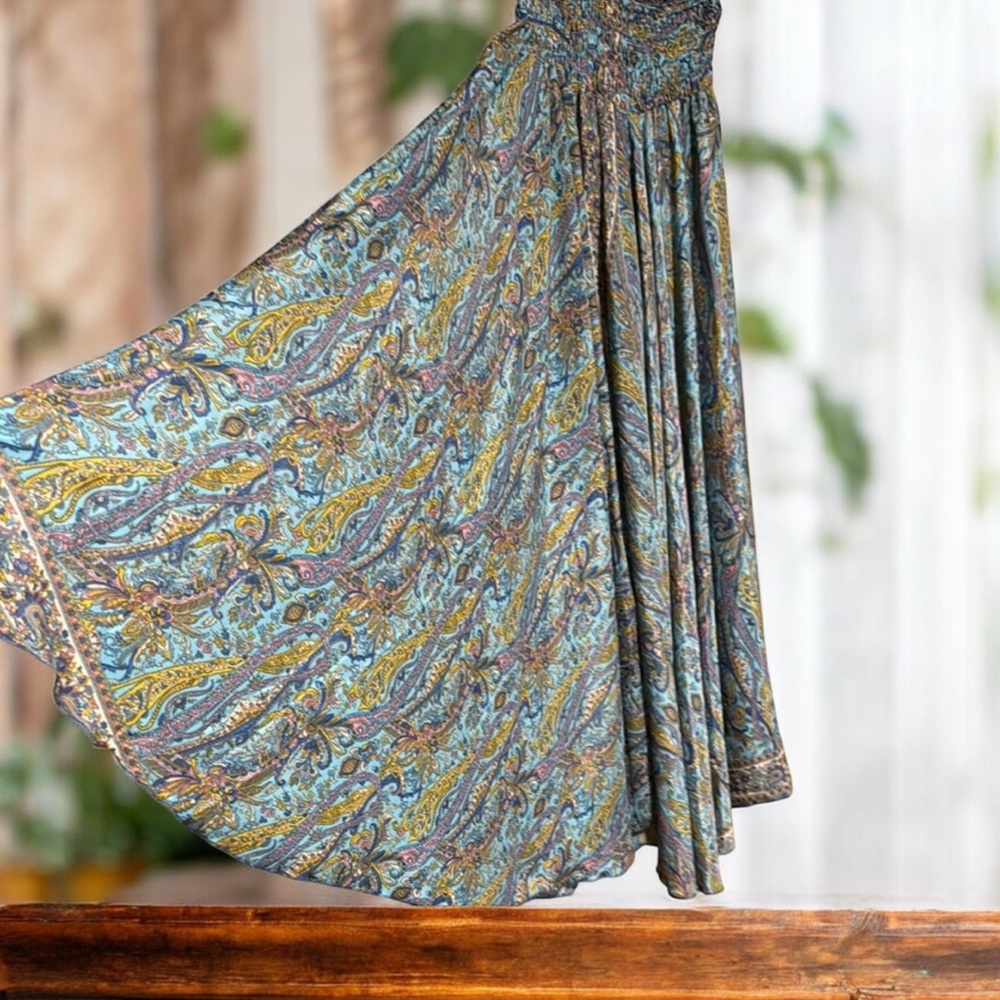 65 πΈ Colorful Paisley Super Wide leg pants 12-18β waist silk blend - Picture 3 of 3